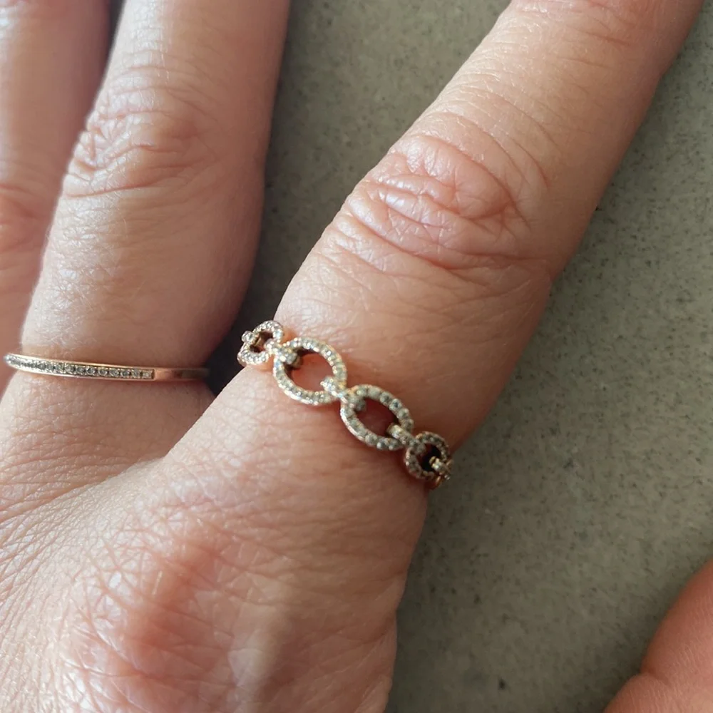 ROSE GOLD & pavè Diamonds ring diamond band chain link wedding 7 karat kt solid - Picture 2 of 10
